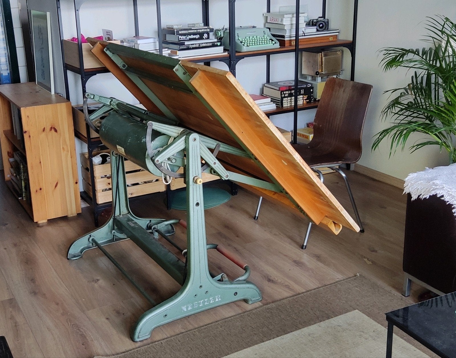 Vintage Nestler tekentafel - gepoedercoat groen, Ophalen, Gebruikt, 130 tot 150 cm
