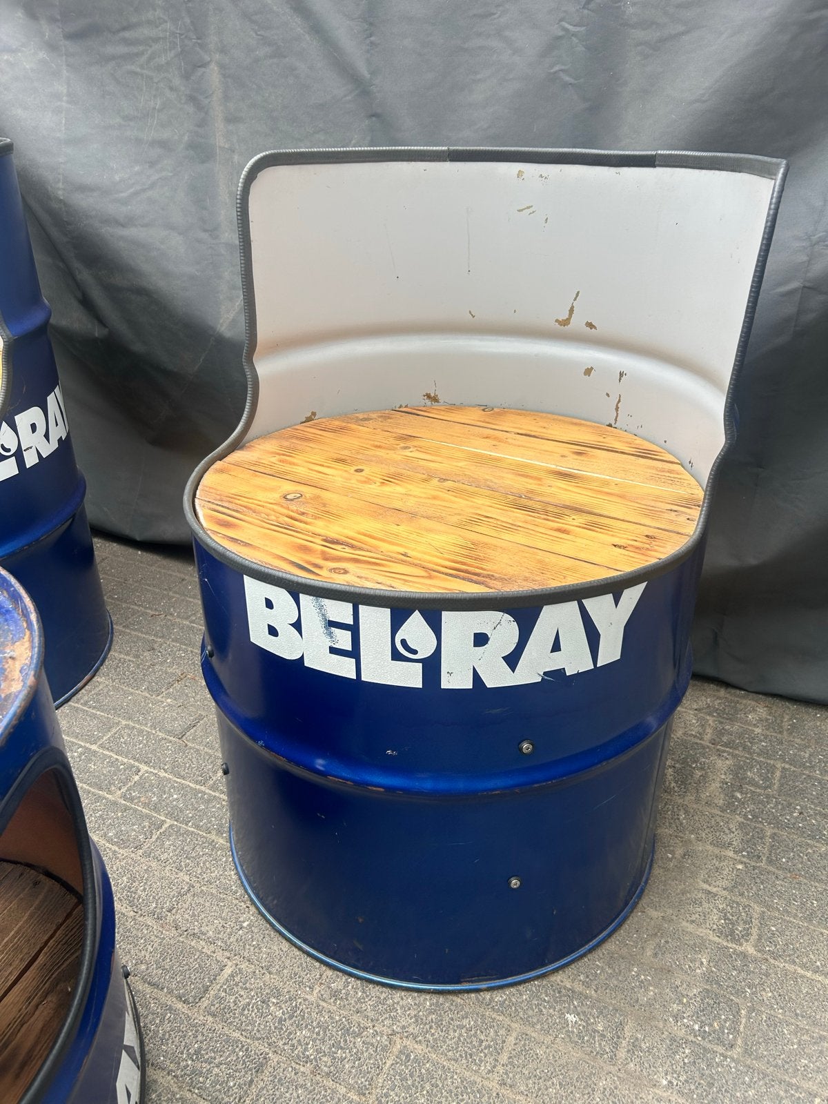 Unieke Bel-Ray olievat stoelen en tafel set, Ophalen, Gebruikt
