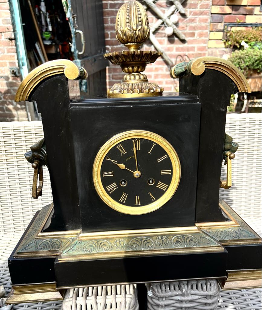 Antieke Franse pendule klok - Marmer en brons, Ophalen