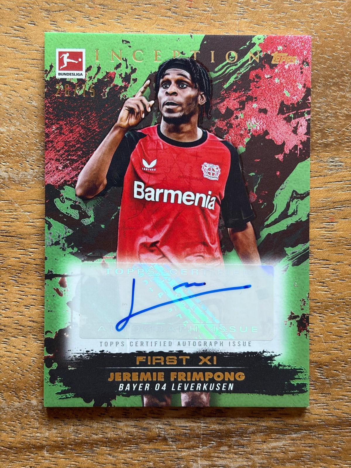 Jeremie Frimpong Topps Inception Autograph Kaart 2024/25, Ophalen of Verzenden, Zo goed als nieuw, Buitenlandse clubs, Spelerskaart