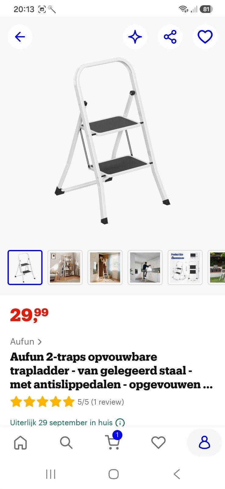 Nieuwe Aufun 2-treden opvouwbare stalen trapladder, Doe-het-zelf en Verbouw, Ophalen, Trap, Nieuw, Opvouwbaar of Inschuifbaar