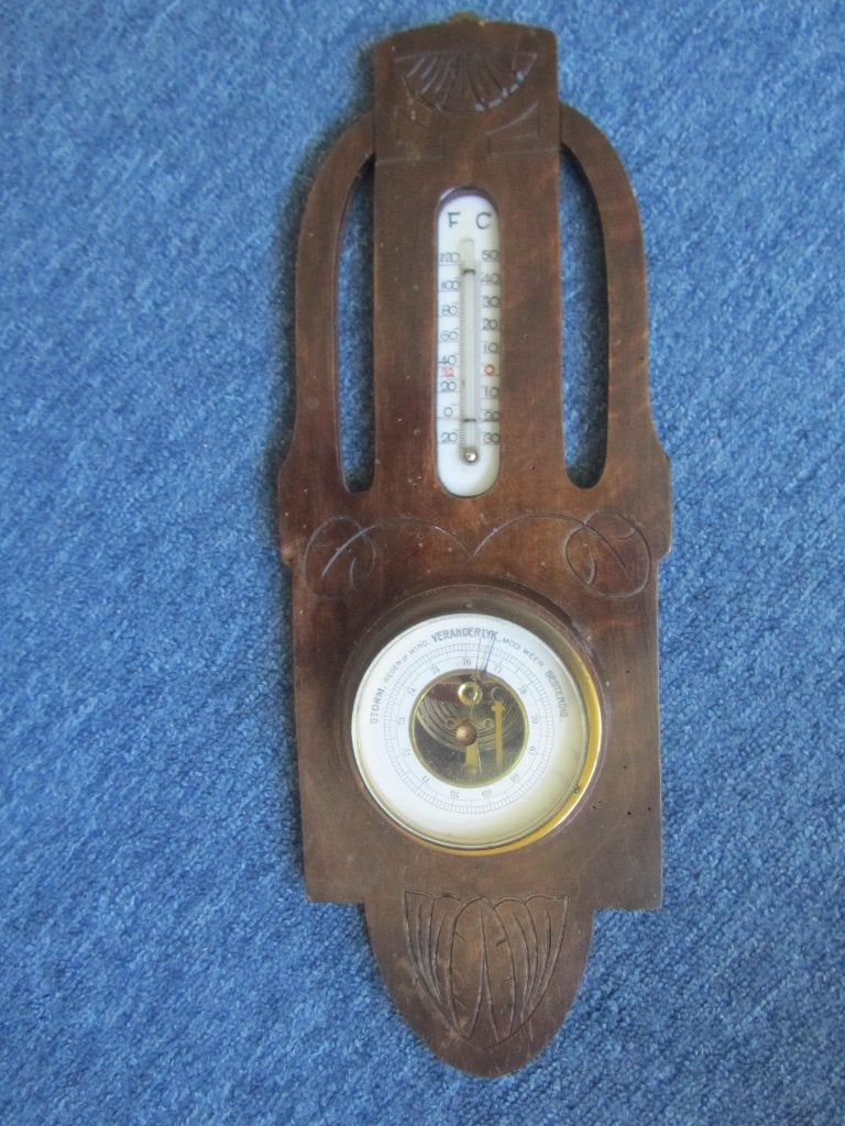 Antieke Barometer/Thermometer, hg 43 cm, Ophalen of Verzenden