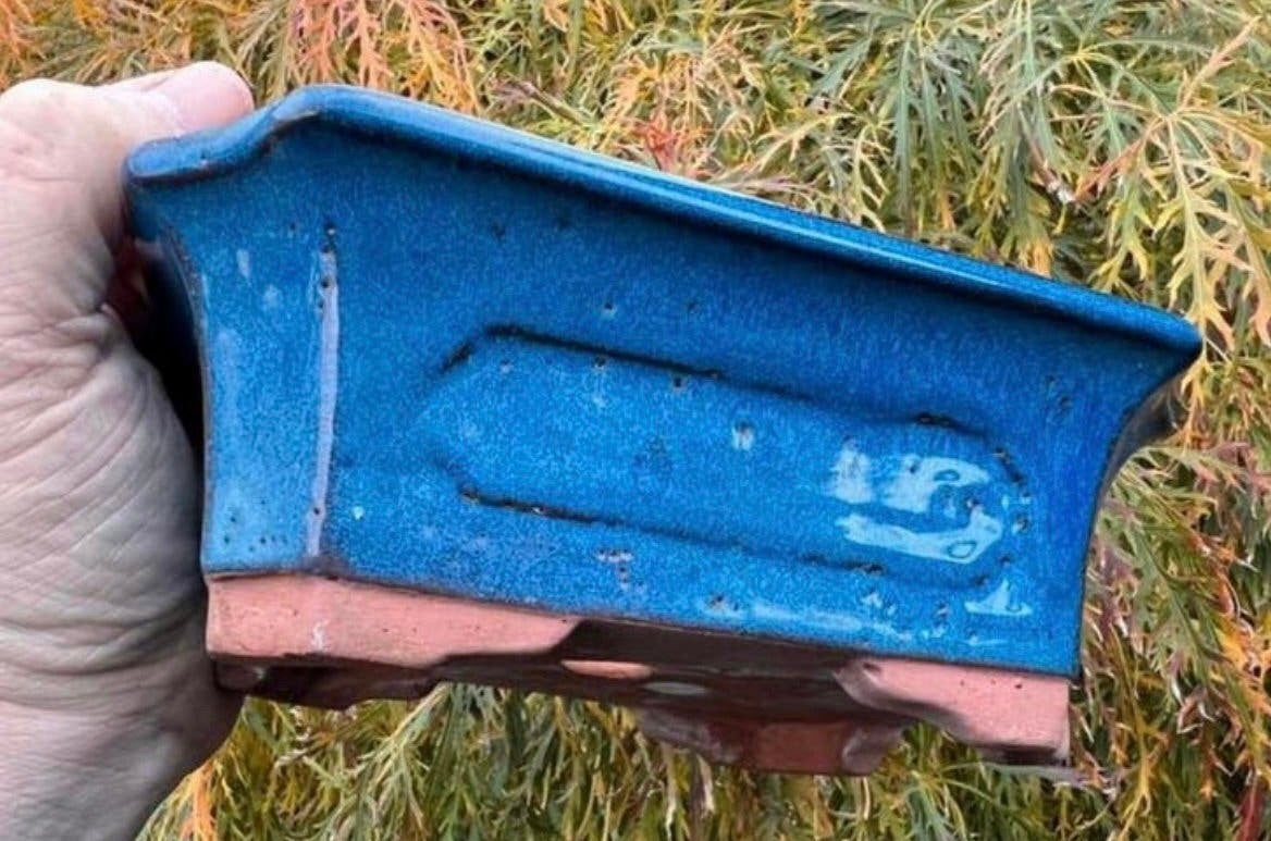Bonsai schaal blauw geglazuurd aardewerk 18x14x6,8, Ophalen of Verzenden, Zo goed als nieuw, Aardewerk, Rechthoekig