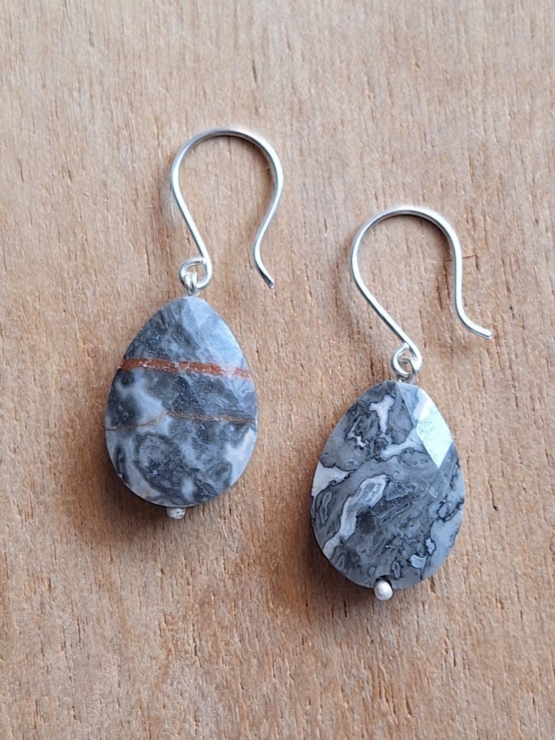 Handgemaakte oorbellen echt zilver en jaspis, Sieraden, Tassen en Uiterlijk, Oorbellen, Hangers, Verzenden, Nieuw, Zilver