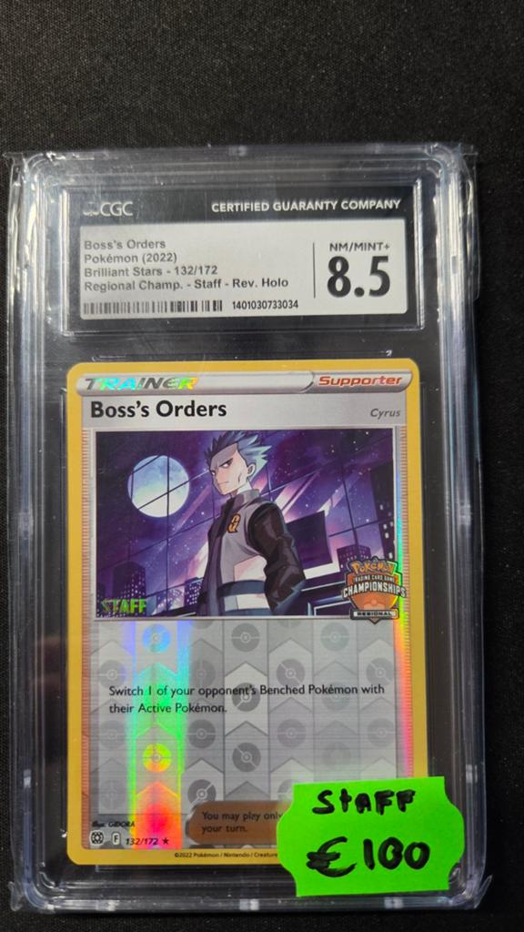 Boss's Orders STAFF CGC 8.5 NM/MINT+ Regional, Ophalen of Verzenden, Zo goed als nieuw, Losse kaart, Foil