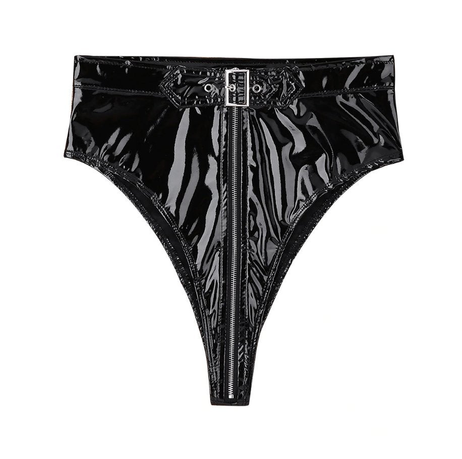 Zwart wetlook dames broekje, Maat 38/40 (M), Kort, Verzenden, Zwart