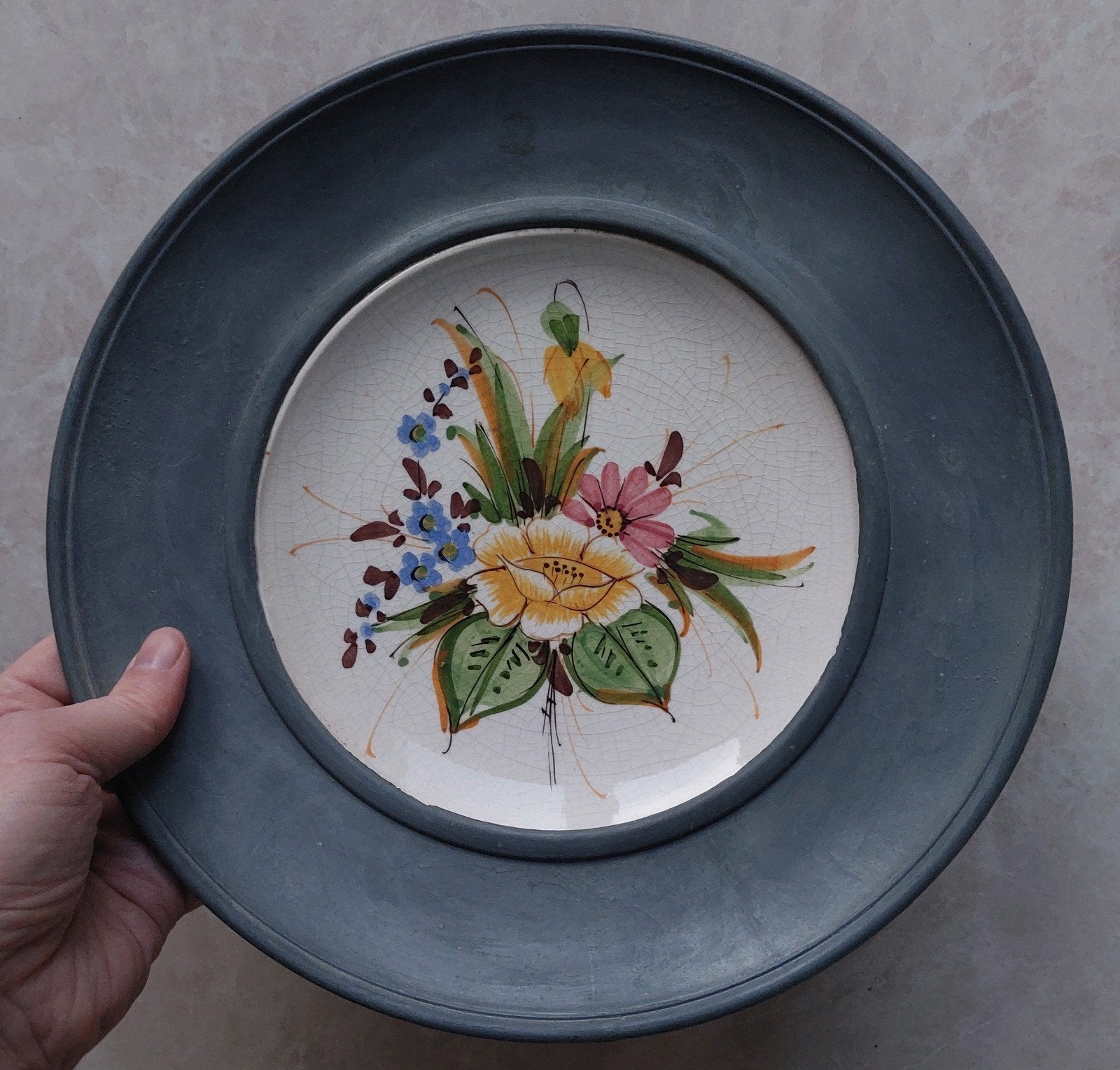 Decoratief bord met bloemen, Ophalen of Verzenden