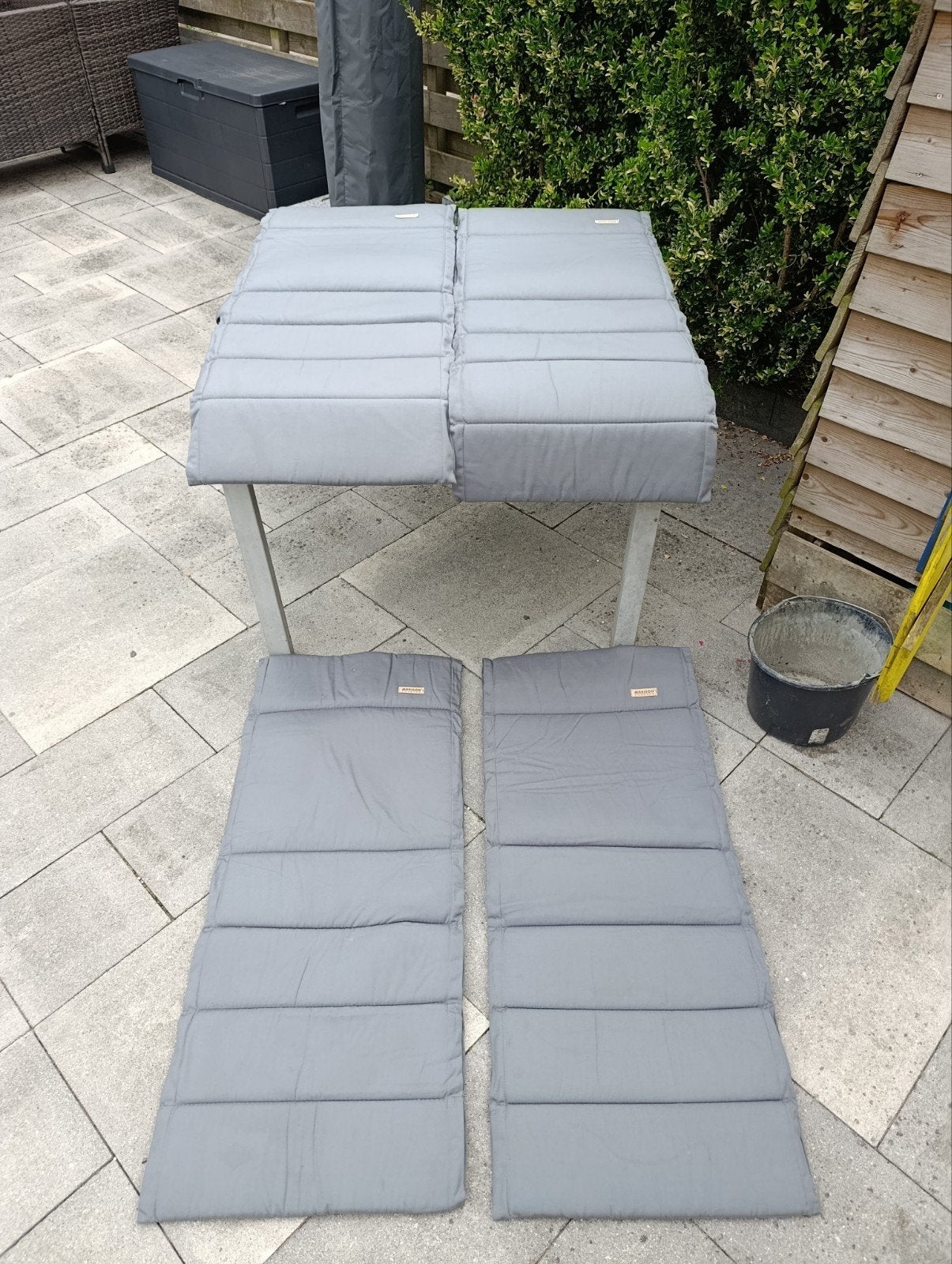 4 Madison Topline tuinstoelkussens grijs, Tuin en Terras, Overige Tuin en Terras, Gebruikt, Ophalen