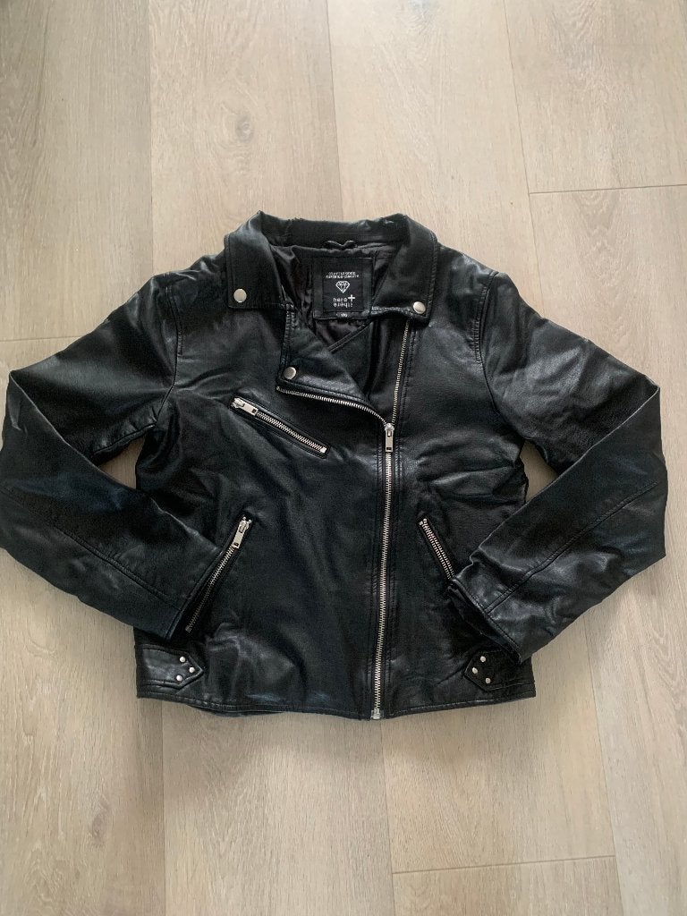 zwart leren jasje mt 170, Ophalen of Verzenden, Gebruikt, Meisje, Jas