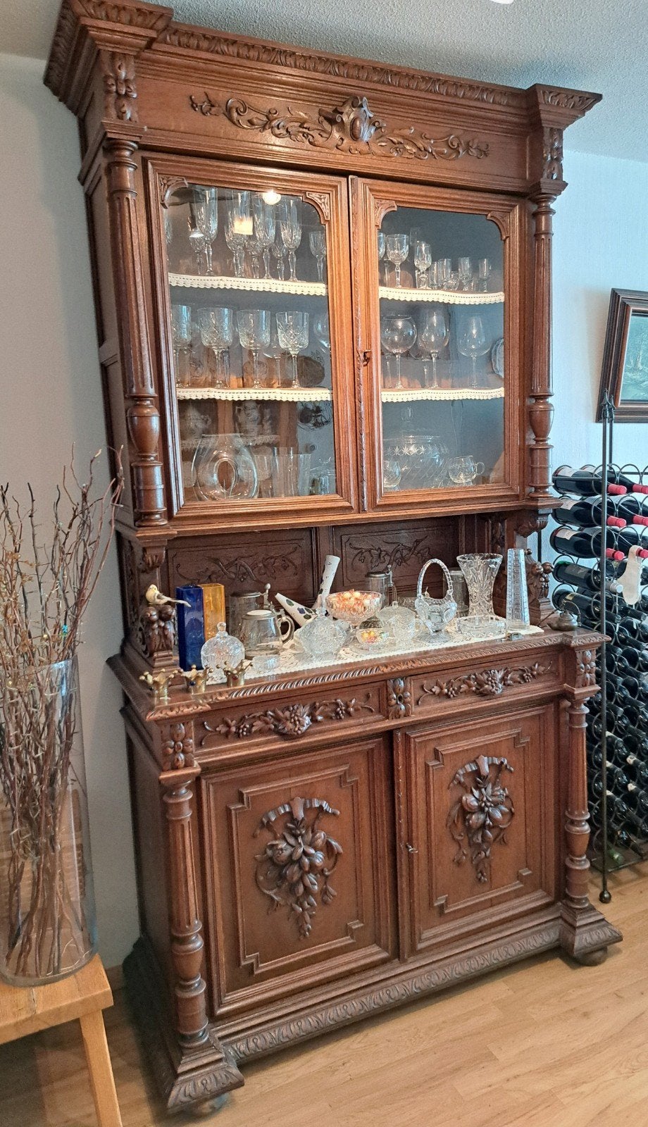 Franse kast antieke eikenhouten kast met rijkelijk snijwerk, Antiek en Kunst, Ophalen