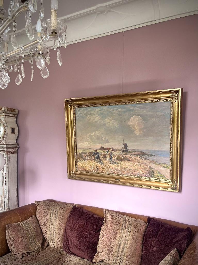 Groot Schilderij! Deens kunstenaar Børge Nyrop verguld lijst, Antiek en Kunst, Kunst | Schilderijen | Klassiek, Ophalen