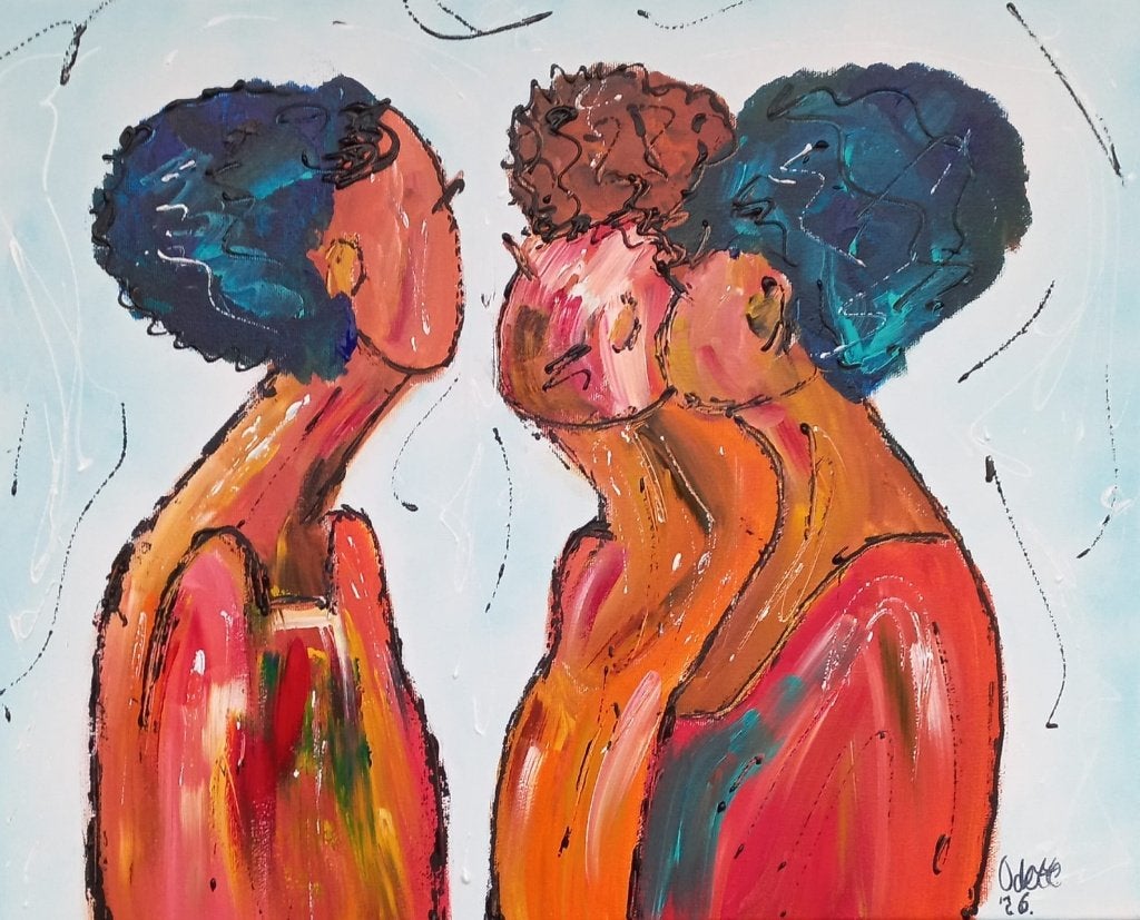 Schilderij 3 kleurrijke fantasie dames, Minder dan 50 cm, 50 tot 75 cm, Nieuw, Ophalen of Verzenden