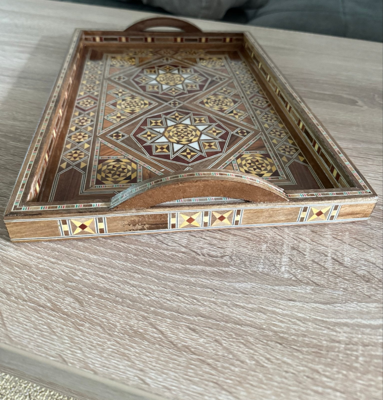 Decoratieve houten dienblad met mozaïek inleg, Ophalen of Verzenden