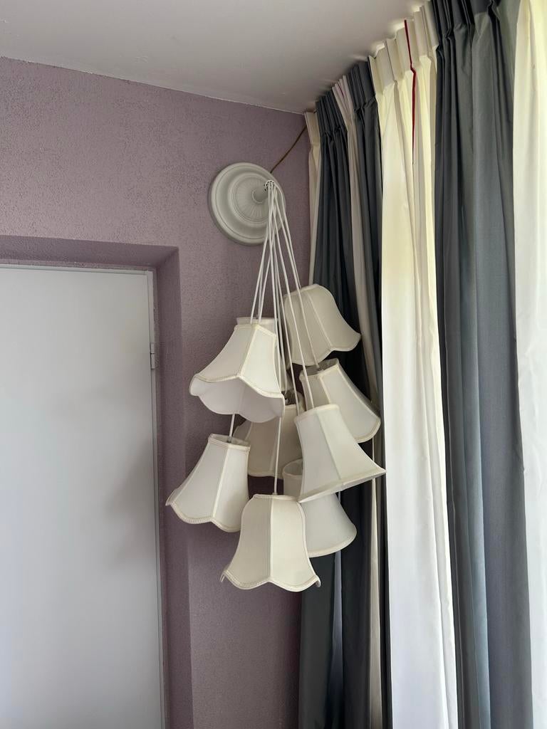 Zuiver Granny hanglamp met 9 crème kappen, Ophalen, Gebruikt, Stof, 75 cm of meer