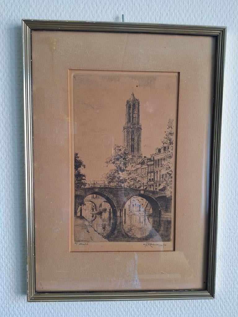 Ets van H.E. Roodenburg Domtoren Utrecht, gesigneerd, Ophalen of Verzenden