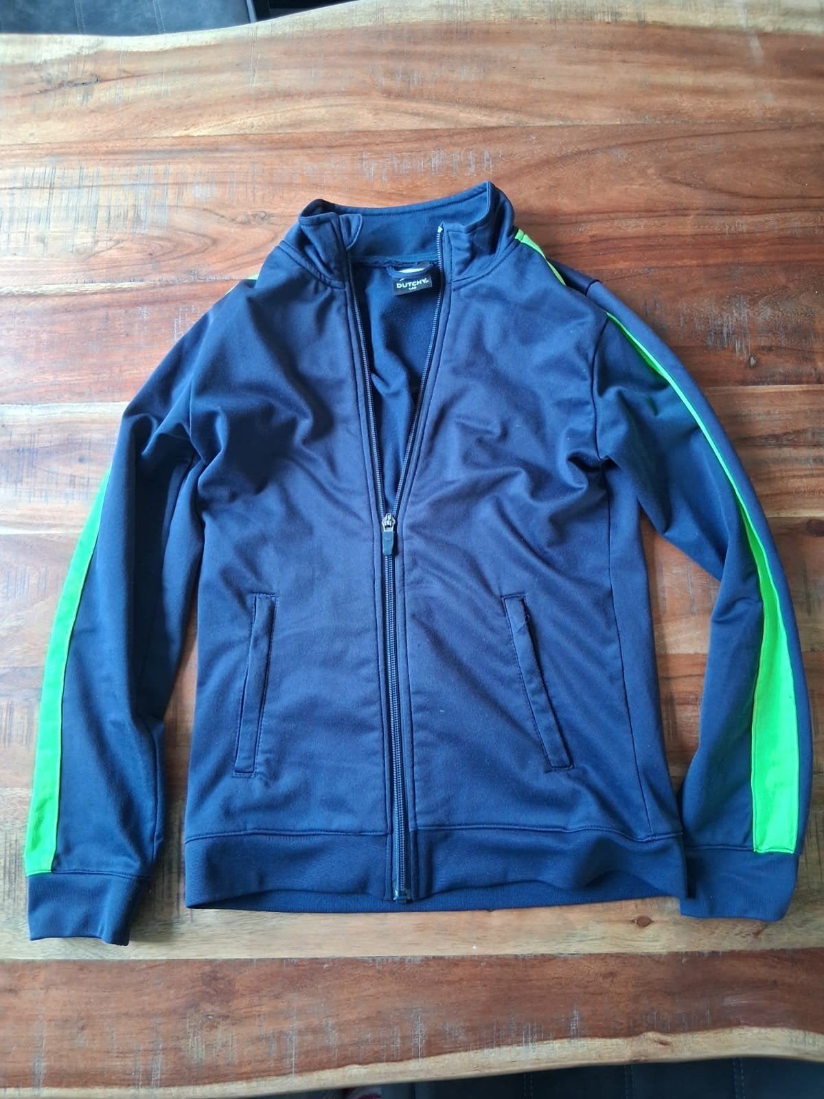 Dutchy Sportvest Maat 140 - Blauw met Groene Strepen, Kinderen en Baby's, Kinderkleding | Overige, Gebruikt, Jongen of Meisje