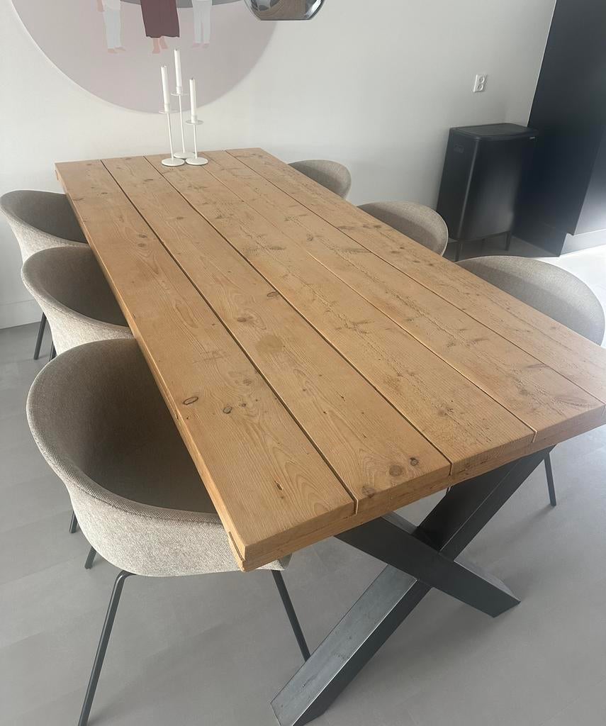 Eettafel steigerhout met X-poot, Ophalen, 200 cm of meer, 50 tot 100 cm, Zo goed als nieuw