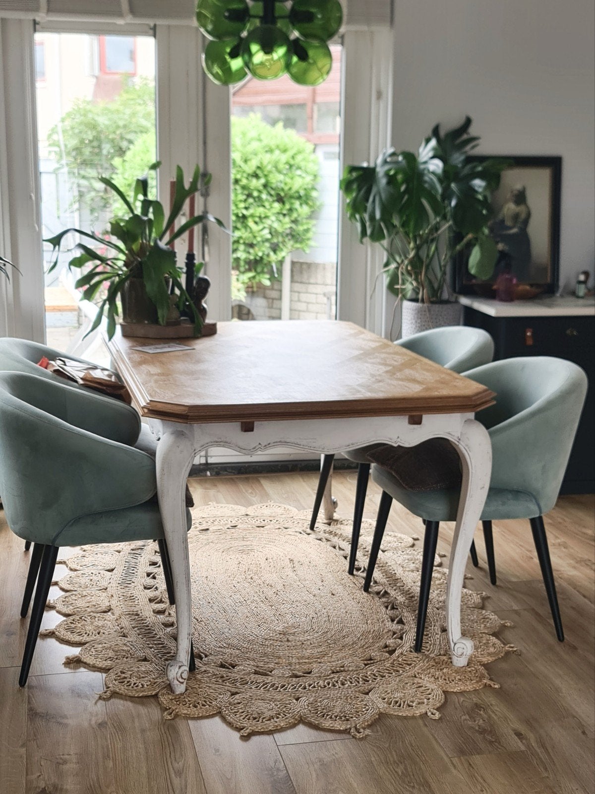 Vintage brocante landelijk Queen Anne uitschuifbare eettafel, Ophalen, Boho brocante landelijk bohemien Engels klassiek bohemian
