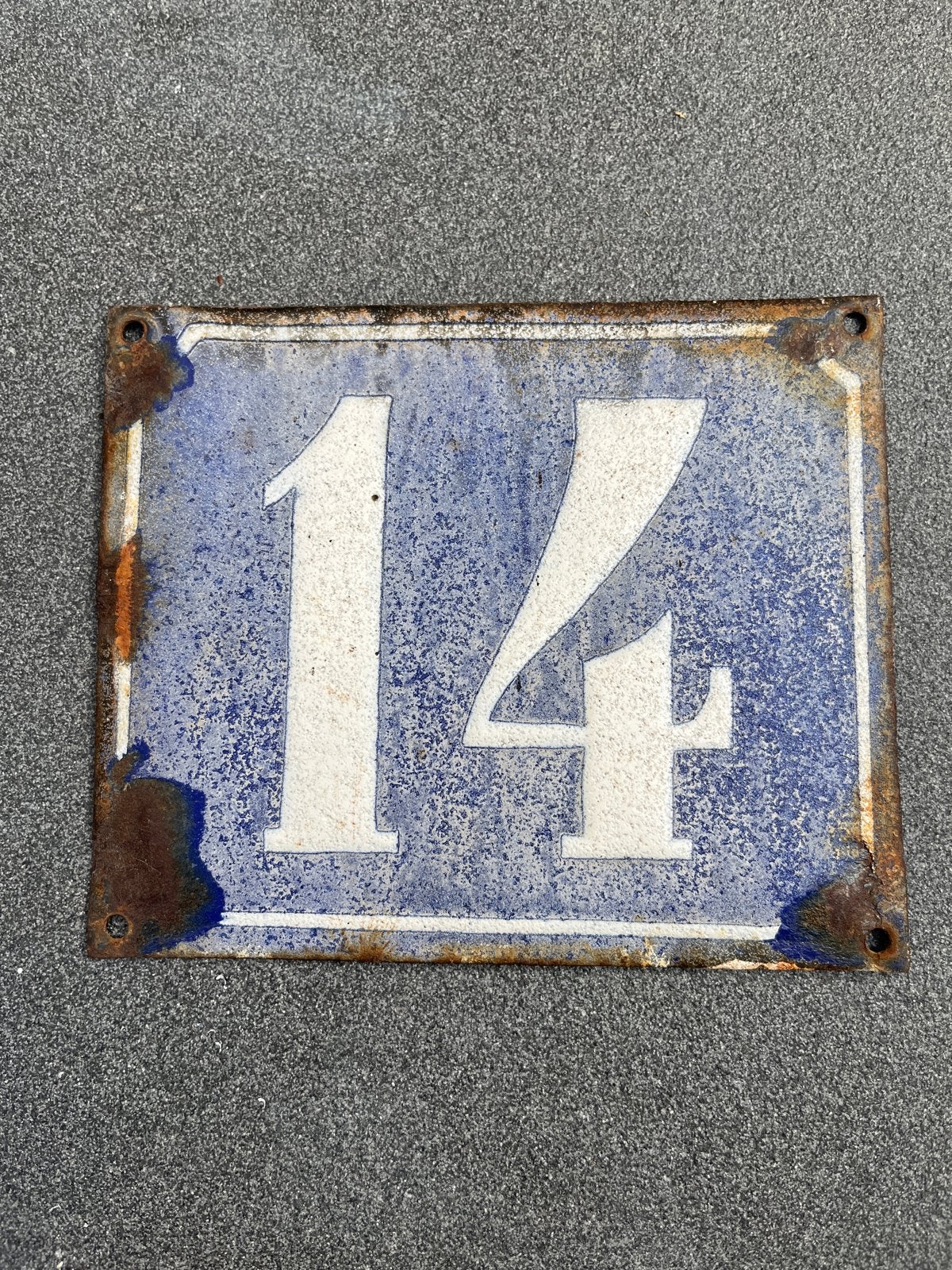 Vintage geëmailleerd huisnummer 14, Antiek en Kunst, Ophalen of Verzenden