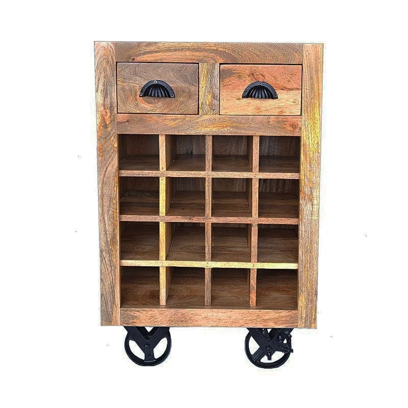 SHOWROOM MODEL Vintage Wijnkar Wijntrolley Mangohout Wijnrek, Info@dehanzeherten.nl, De Hanze Herten BV, 15 tot 25 flessen, Nieuw