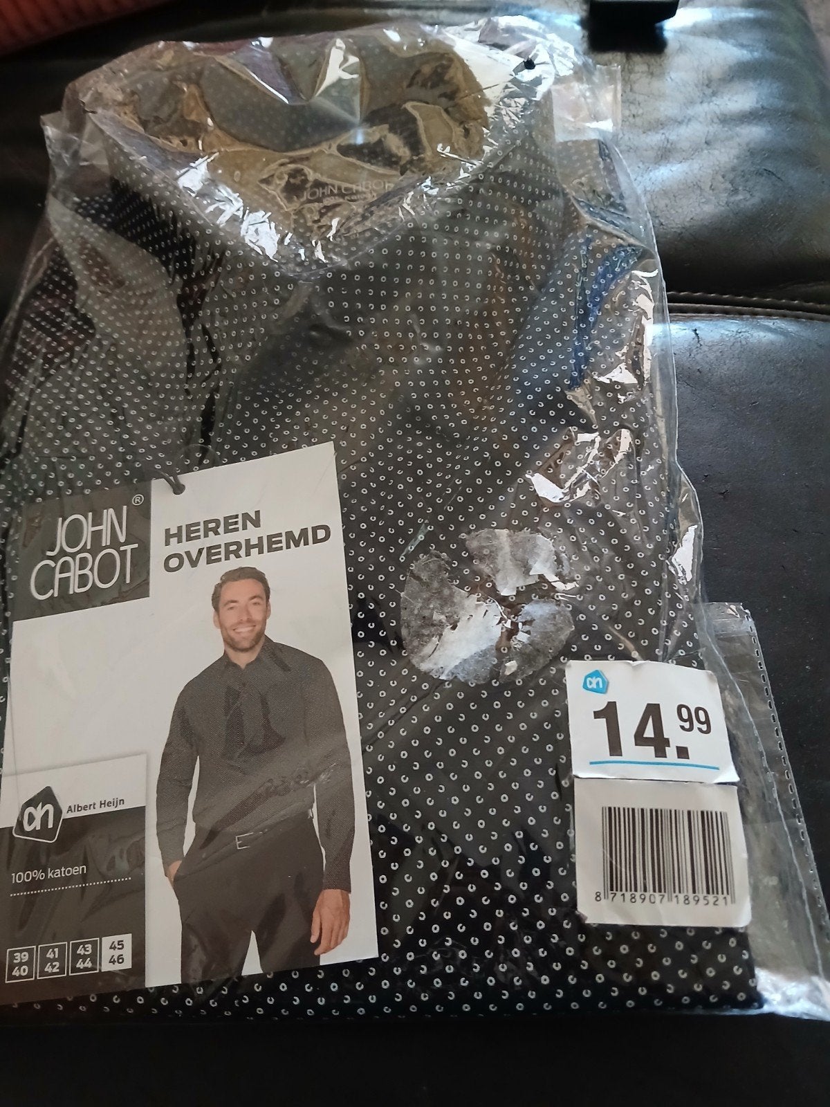 JOHN CABOT mooi NIEUW  overhemd zwart wit  stip mt 45 /46, Overige kleuren, Verzenden, Nieuw, Overige halswijdtes