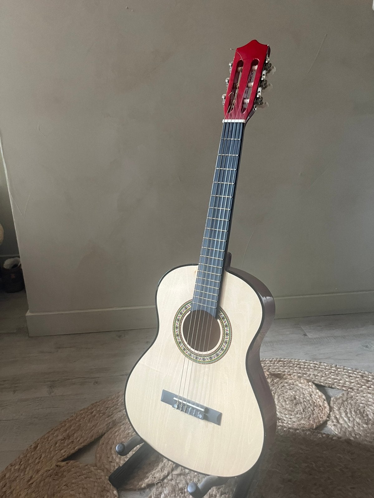 Nieuwe beginnersgitaar met houder