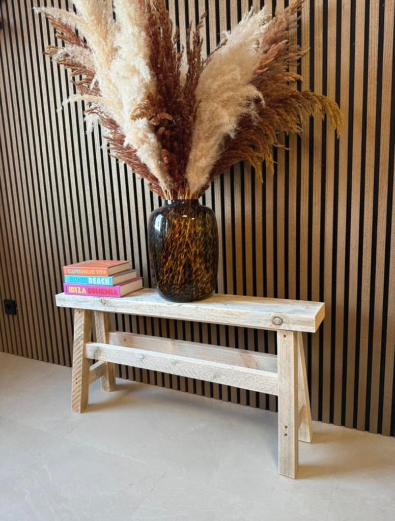 Steigerhouten bankje / bijzettafel nieuw, Ophalen of Verzenden, Nieuw, Hout