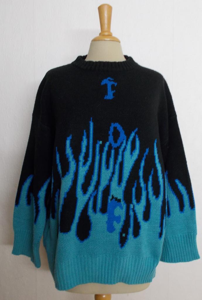 Ibiza/hippie aparte trui met grappige text! L/XL, Verzenden, Zo goed als nieuw, Maat 42/44 (L), Blauw
