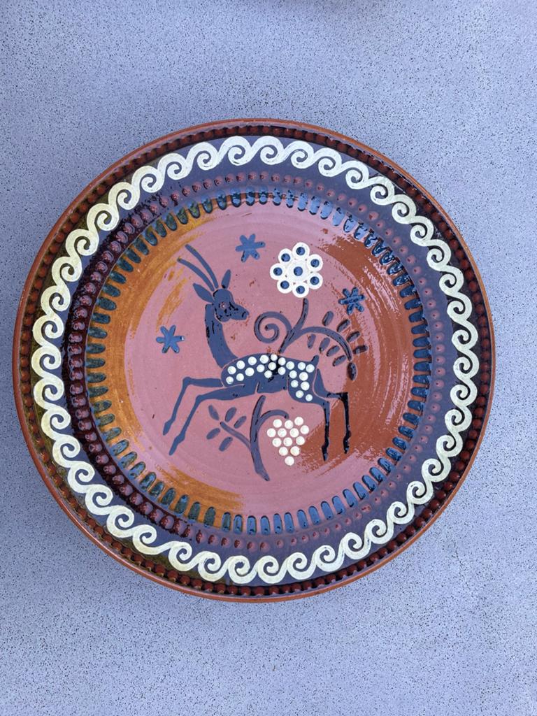 Vintage decoratief bord met hert - Handgeschilderd, Ophalen of Verzenden