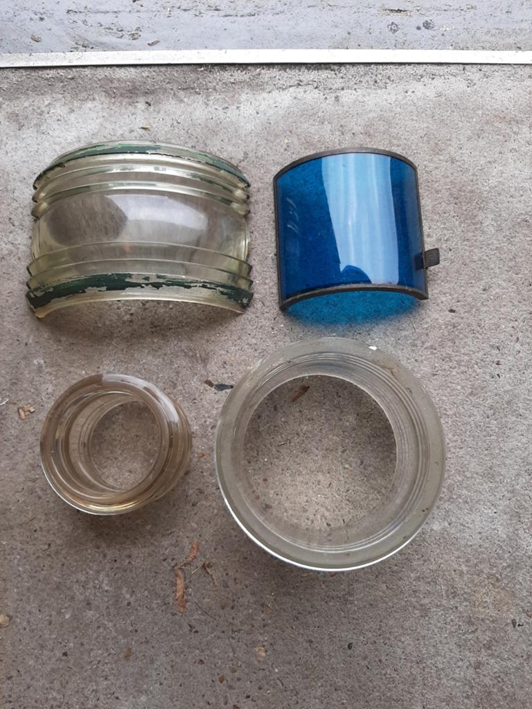 Diverse scheepslamp onderdelen, glas en blauw filter, Ophalen of Verzenden