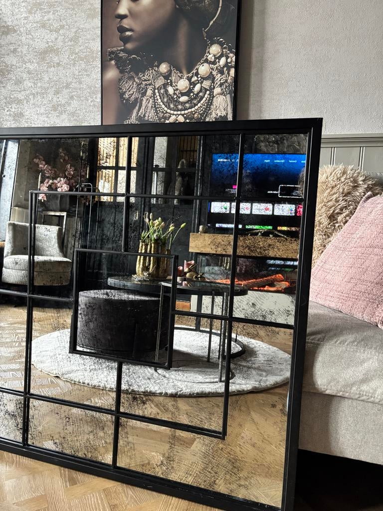 Stijlvolle PTMD spiegel met metalen frame, Huis en Inrichting, Woonaccessoires | Spiegels, Ophalen, 100 tot 150 cm, Vierkant, Zo goed als nieuw