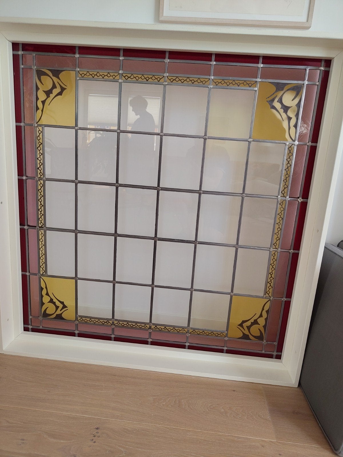 Dakraam cassette  met glas in lood (105x108 cm), Ophalen, Gebruikt, Glas in lood, 80 tot 120 cm