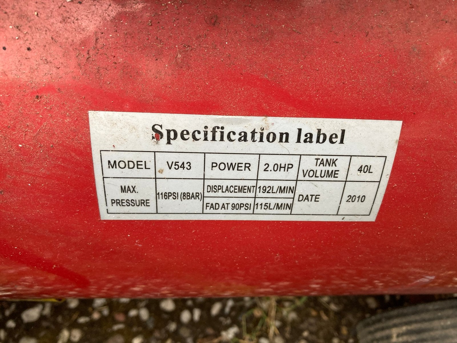 Compressor V543 - 40L tank, 8 bar, 2.0HP, Doe-het-zelf en Verbouw, Compressors, Ophalen, Gebruikt, 6 tot 10 bar, Minder dan 200 liter/min