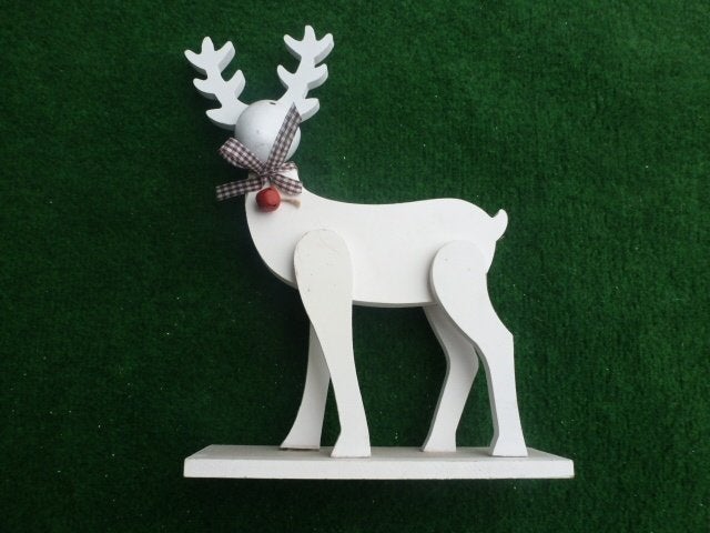 NIEUW 7 houten decoratie kerst hert wit 28 cm hoog, Diversen, Ophalen of Verzenden, Nieuw