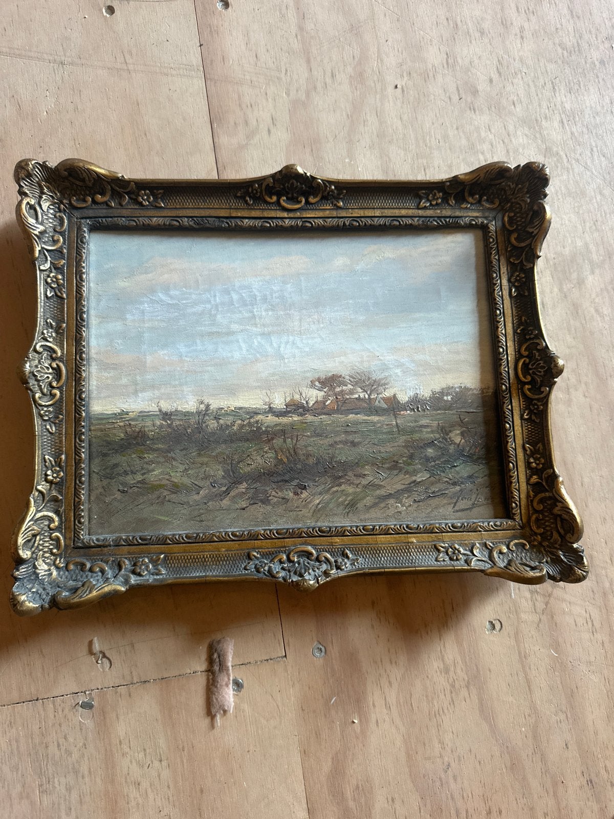 Oud Hollands Landschap Schilderij in Barok Lijst, Ophalen of Verzenden