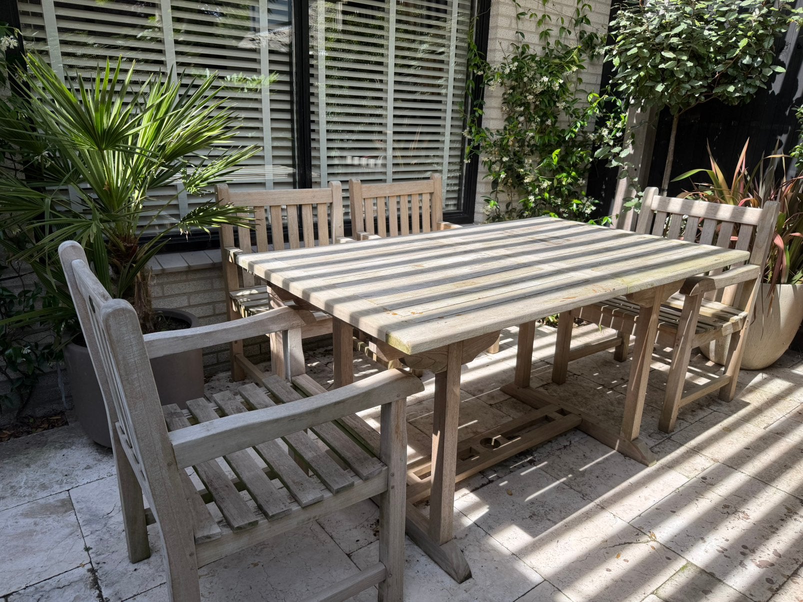 Teak eettafel met stoelen, Ophalen, Zo goed als nieuw, Teakhout, Stoel