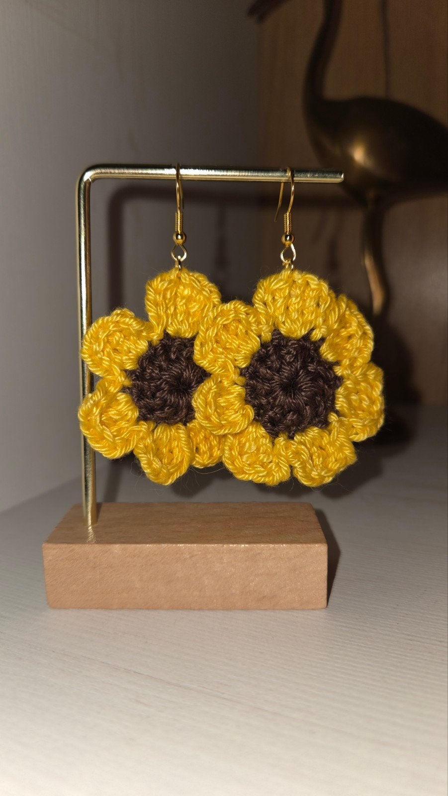 Handgemaakte gehaakte bloem oorbellen, Sieraden, Tassen en Uiterlijk, Oorbellen, Overige materialen, Hangers, Verzenden, Geel