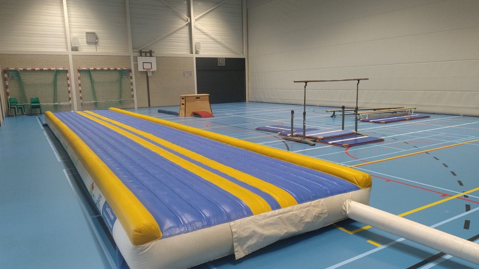 Tumblingbaan 15x2,8, Sport en Fitness, Turnen, Ophalen, Gebruikt, Blauw, Materiaal