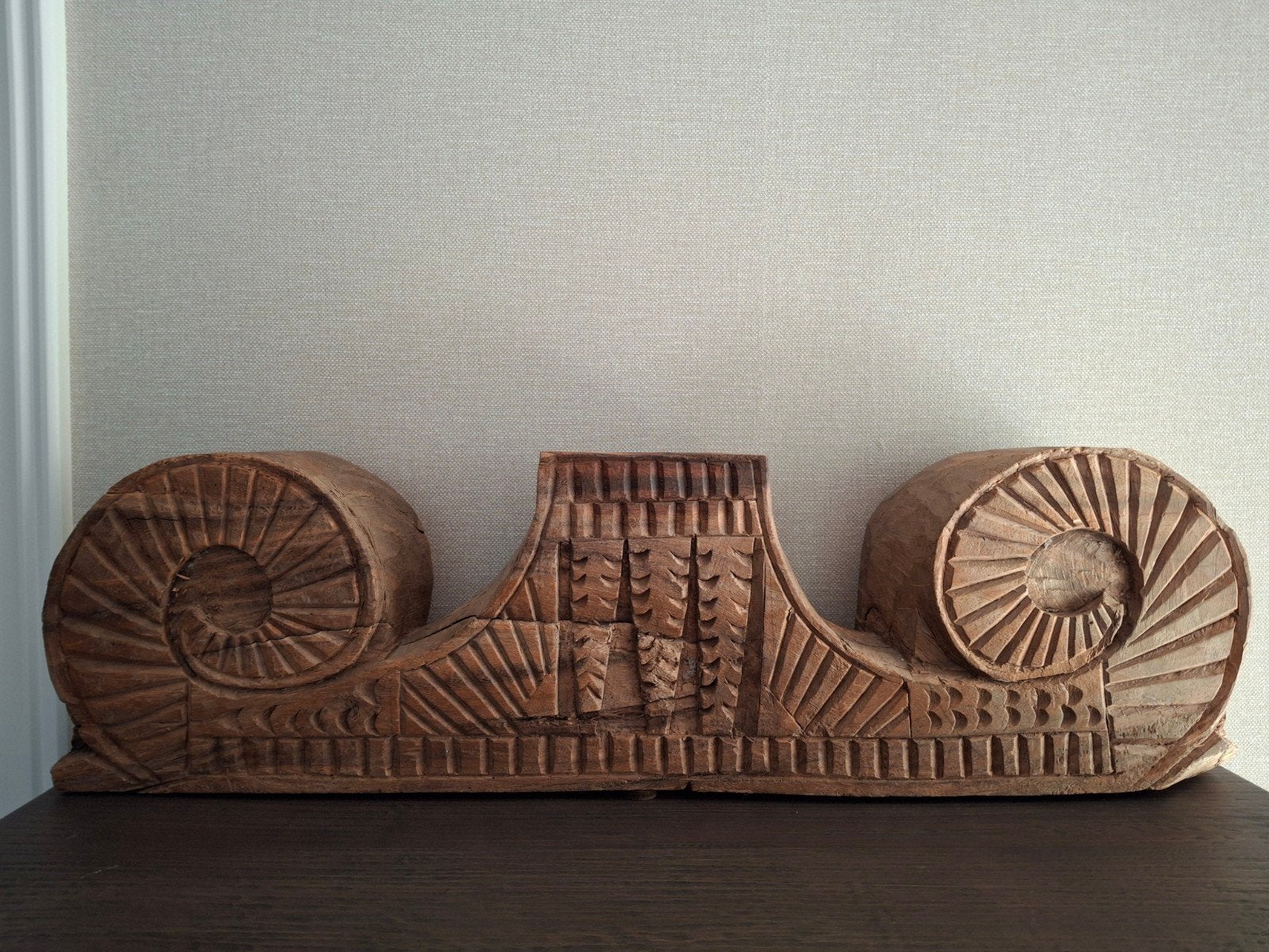 Stoer houten ornament / pilaarsteun van teak, Ophalen of Verzenden