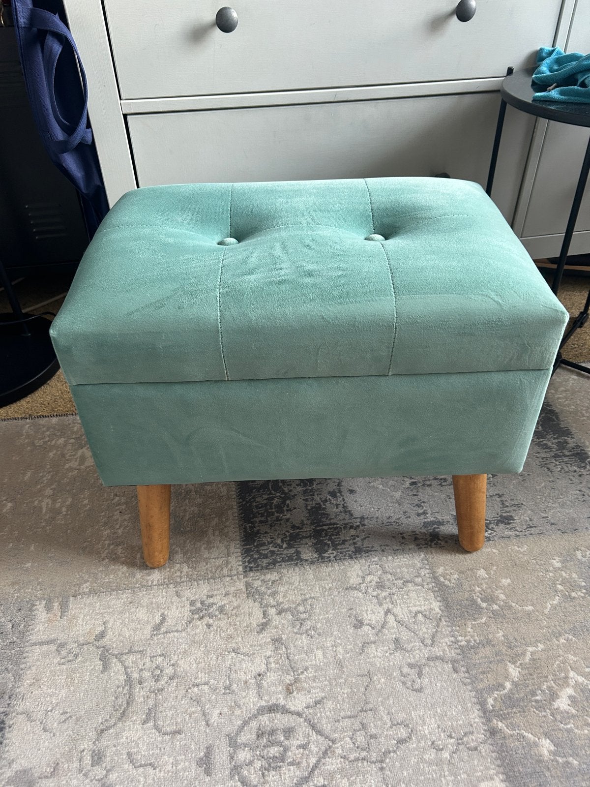Mintgroene fluwelen poef met opbergruimte, Minder dan 50 cm, Gebruikt, 50 tot 75 cm, Rechthoekig