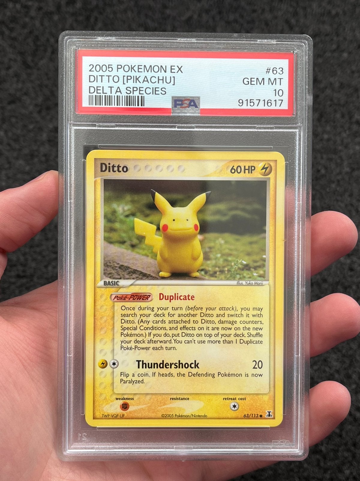 Pokémon PSA 10 Ditto [Pikachu] #63 Delta Species Low Pop!, Ophalen of Verzenden, Zo goed als nieuw, Losse kaart, Foil