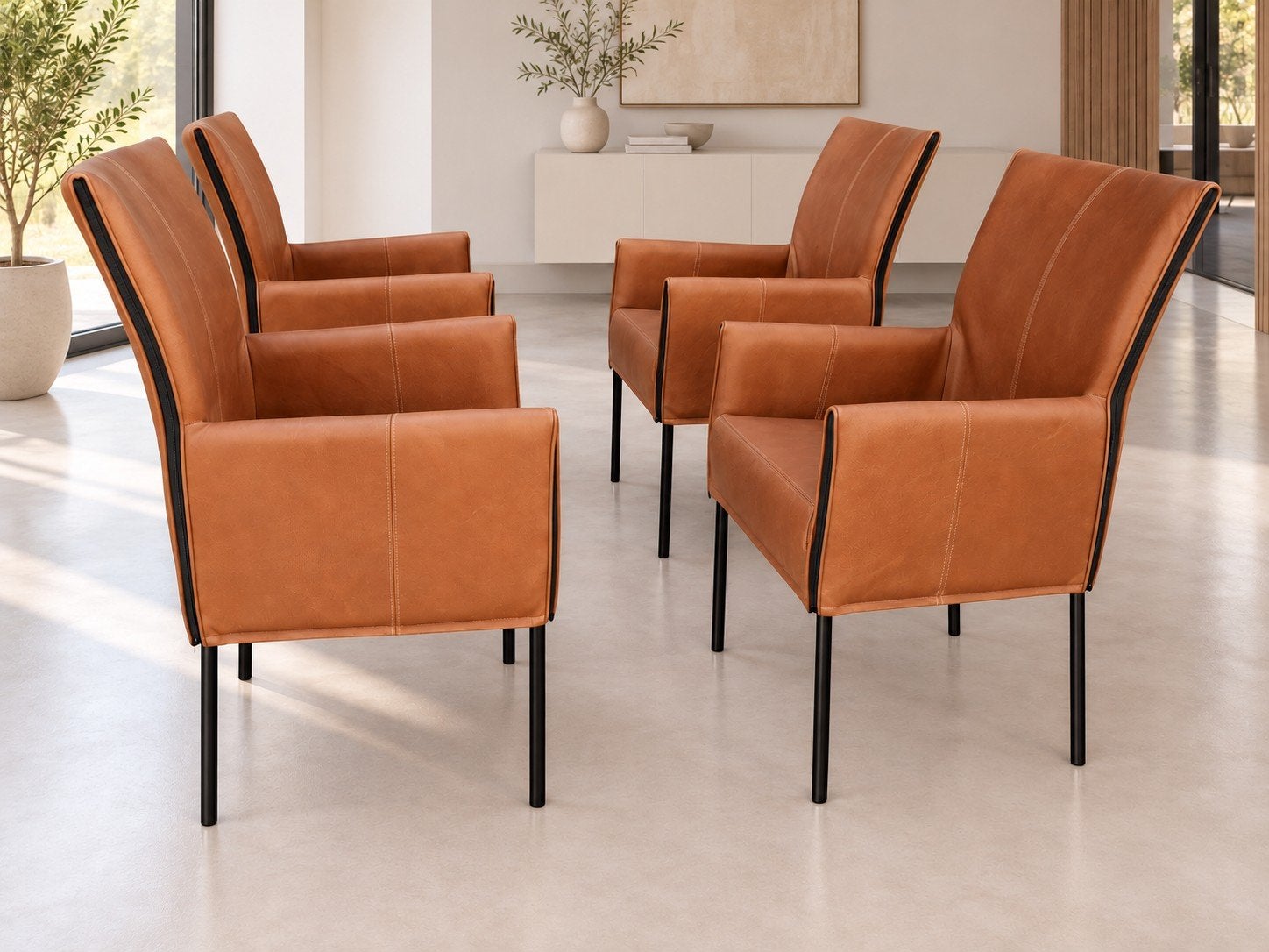 4 nieuwe overstock Design eetkamerstoelen direct leverbaar, Bruin, Nieuw, Leer, Ophalen of Verzenden