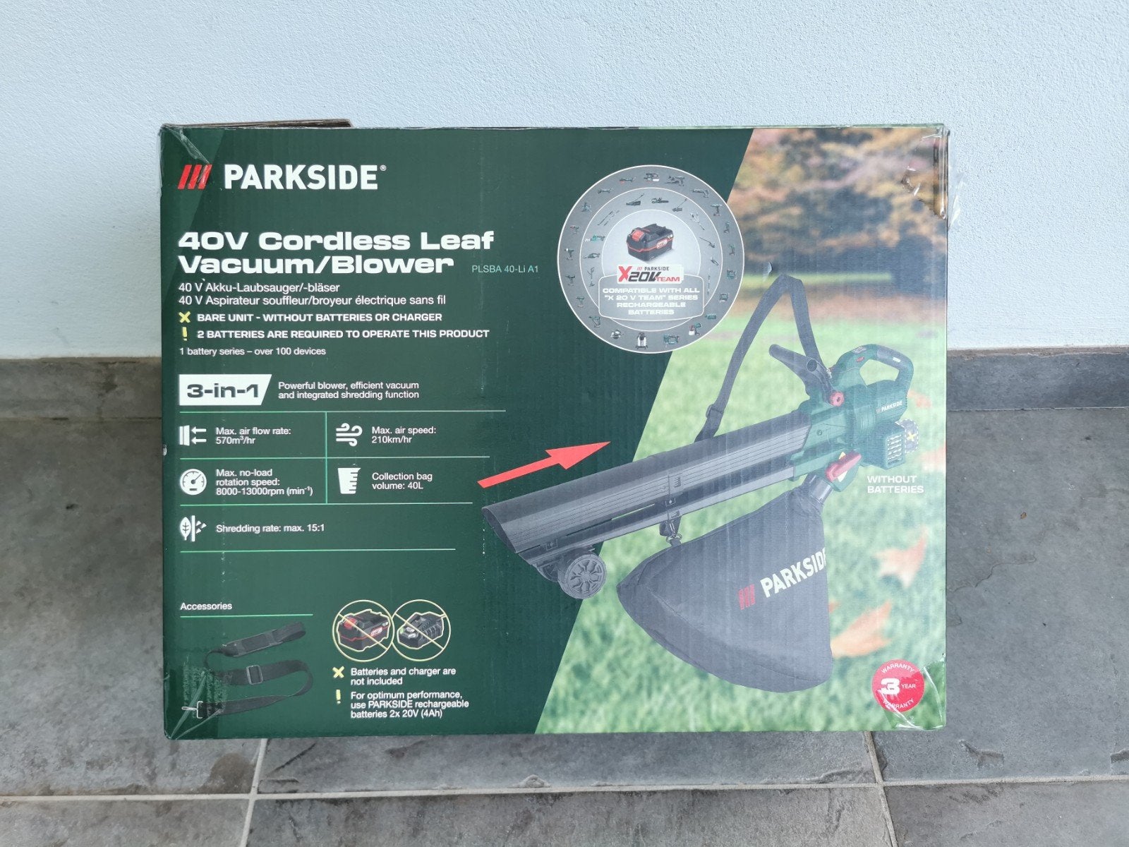 Nieuwe Parkside 40V Accu Bladblazer Bladzuiger (excl. accu's, Met opvangzak, Nieuw, Ophalen of Verzenden, Parkside