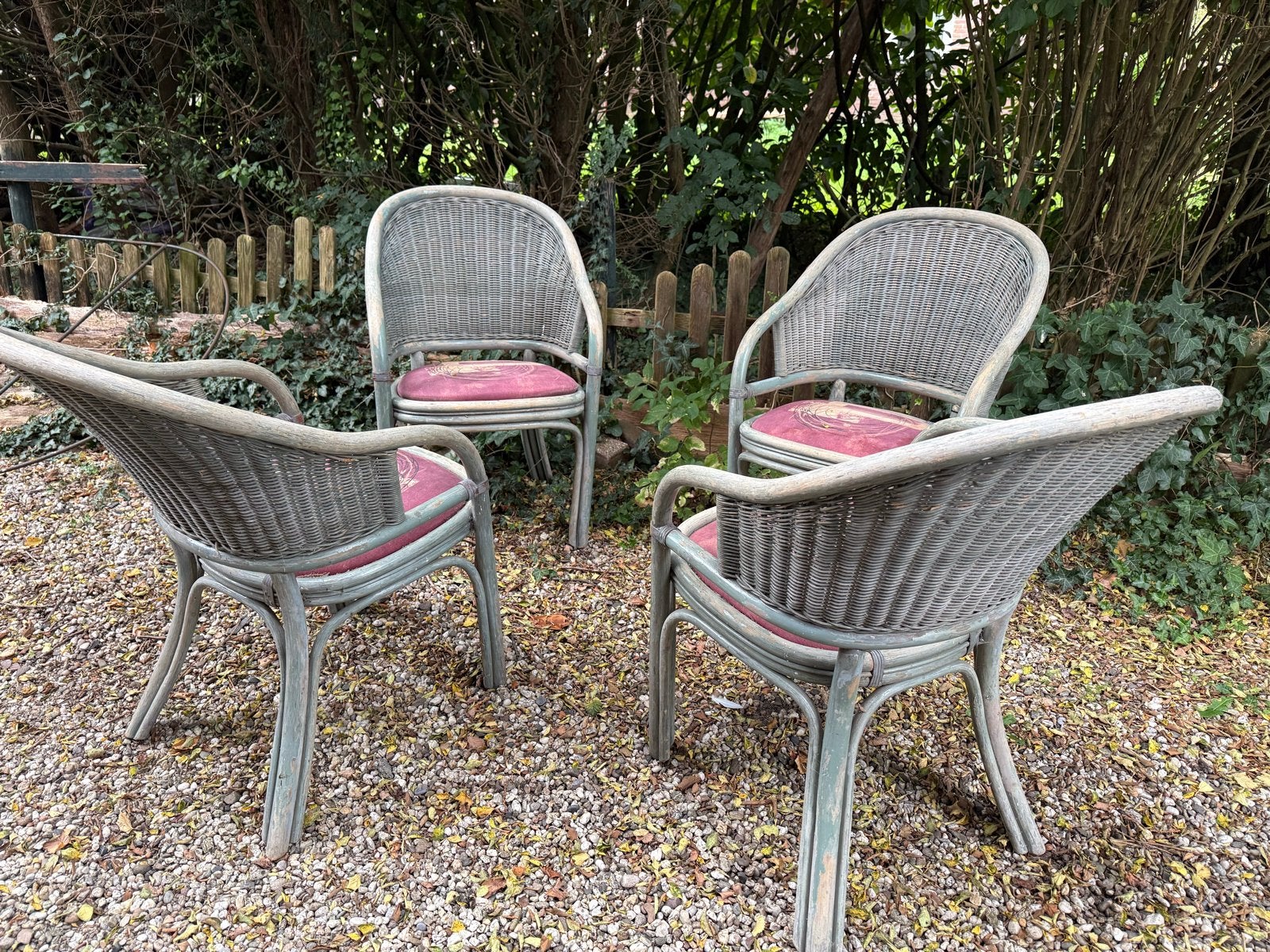 Set van 4 rieten stoelen met kussens, Ophalen, Gebruikt, Overige kleuren, Riet of Rotan
