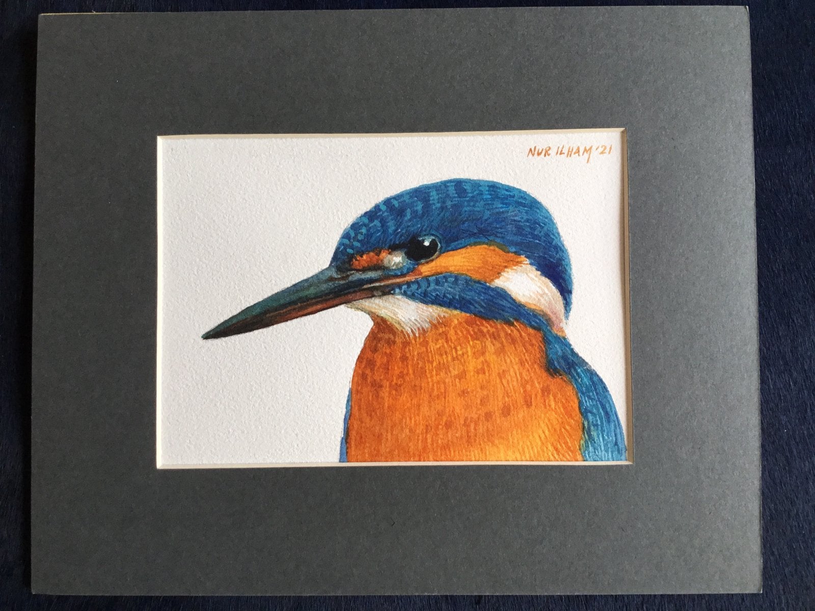 Prachtige realistische ijsvogel aquarel van Nur Ilham, Antiek en Kunst, Kunst | Schilderijen | Modern, Ophalen of Verzenden