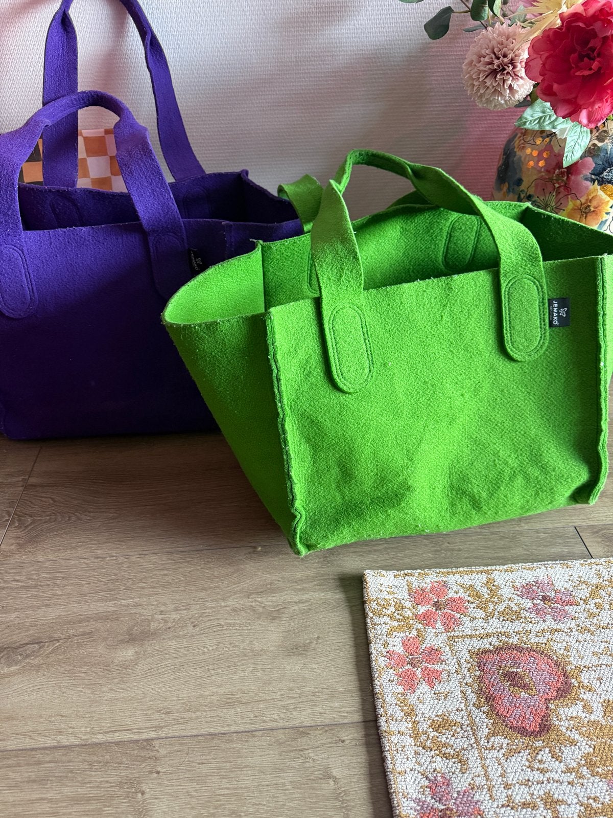 Set van 2 vilten shoppers - paars en groen, Ophalen, Zo goed als nieuw, Paars, Shopper