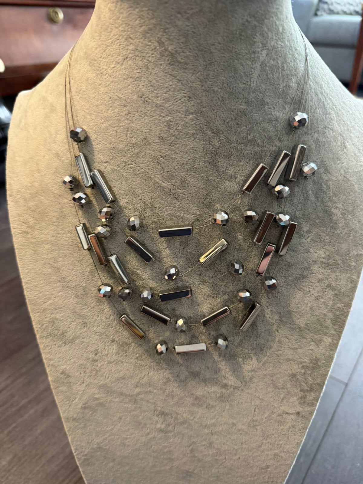 Partij 6 stuks zilverkleurige glas kettingen 32/2, Ophalen of Verzenden, Nieuw, Zilver, Overige materialen