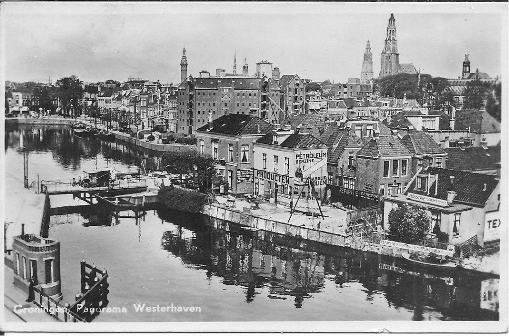 Oude ansichtkaart Groningen, Panorama Westerhaven, Ophalen of Verzenden, 1940 tot 1960, Gelopen, Groningen
