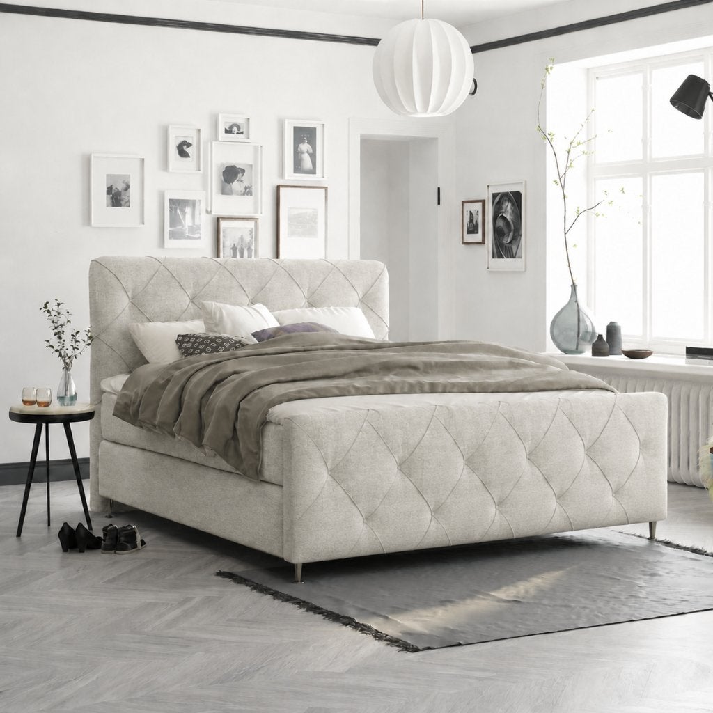 ACTIE 180 x 200 - BEIGE | HB + VB met RUIT - 30CM BOXEN, Verzenden, Beige, 180 cm, 200 cm