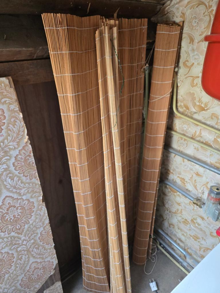 Bamboe rolgordijnen - Natuurlijke raambekleding, Ophalen, Gebruikt, 100 tot 150 cm, Bruin
